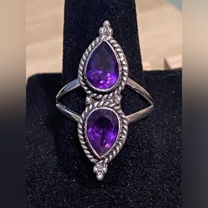 African Amethyst Teardrop Ring 925 Sterling Silver